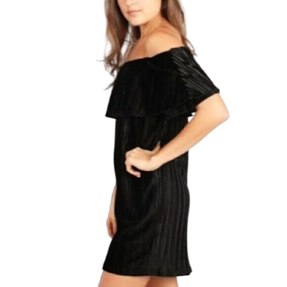 SANCTUARY Womens Dress Small Pleated Textured Velvet Black Off Shoulder‎ Party - Picture 1 of 8